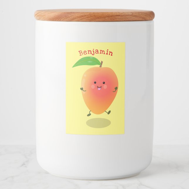illustration av tecknaden för Cute lycklig mango-g Mat Etikett (Framsida)