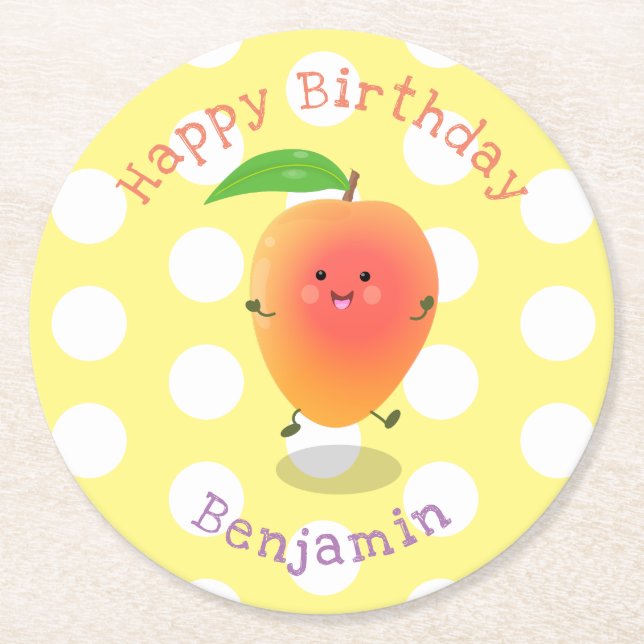 illustration av tecknaden för Cute lycklig mango-g Underlägg Papper Rund (Framsidan)