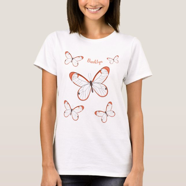 illustration av tecknaden för fjäril av glas t shirt (Framsida)