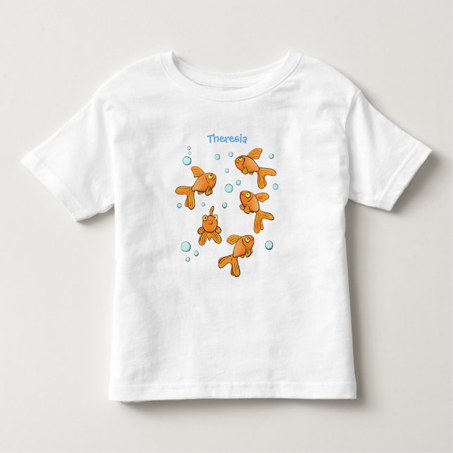 illustration av tecknaden för guldfisk i orange t shirt (Framsida)
