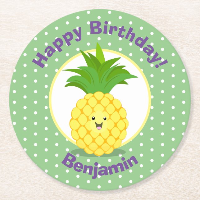 illustration av tecknaden för kawaii-ananas underlägg papper rund (Framsidan)