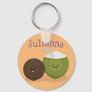 illustration av tecknaden för kawaii-kokosnöt nyckelring