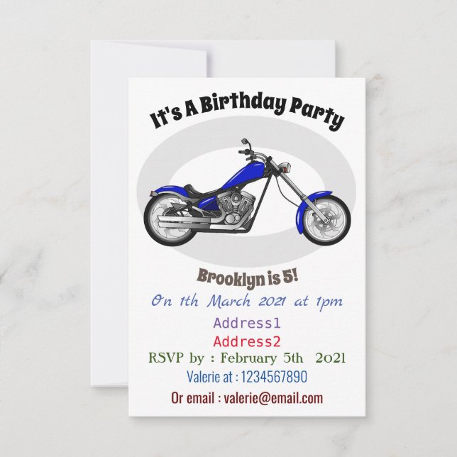 illustration av tecknaden för motorcykel i Chopper Inbjudningar (Framsida)