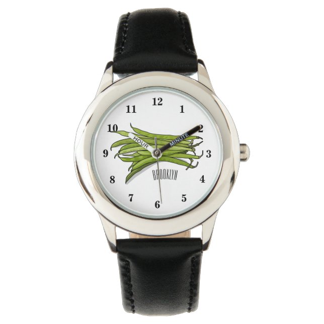 illustration av tecknaden grönt bönor armbandsur (Framsida)