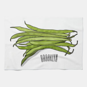 illustration av tecknaden grönt bönor kökshandduk