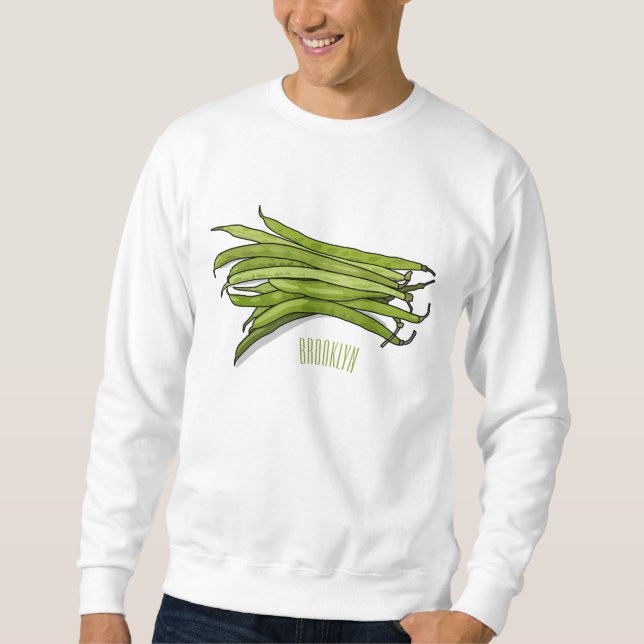 illustration av tecknaden grönt bönor lång ärmad tröja (Framsida)