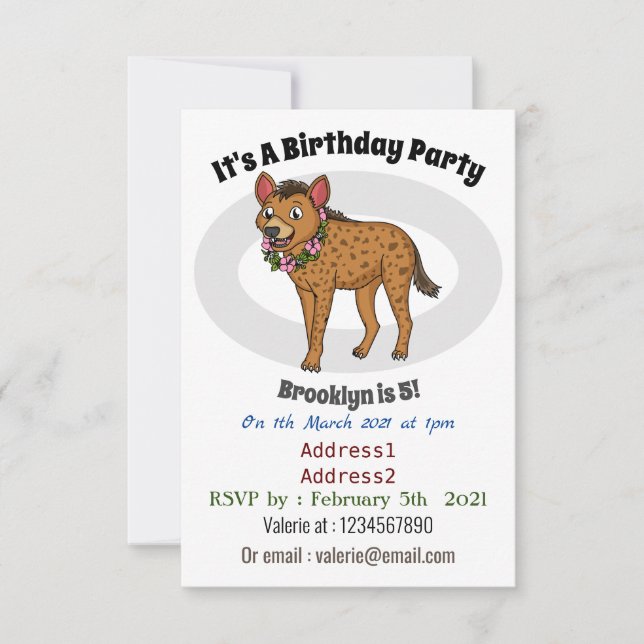 illustration av tecknaden Hyena och blommor Inbjudningar (Framsida)