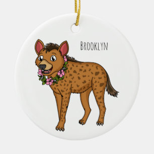 illustration av tecknaden Hyena och blommor Julgransprydnad Keramik
