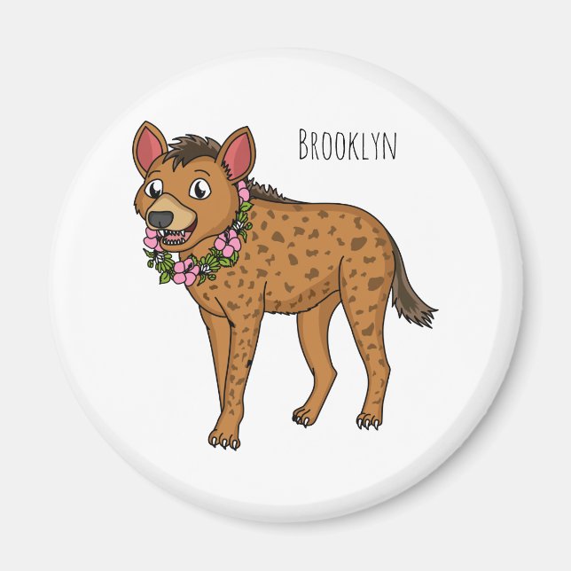 illustration av tecknaden Hyena och blommor Magnet (Framsidan)
