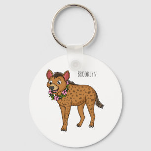 illustration av tecknaden Hyena och blommor Nyckelring