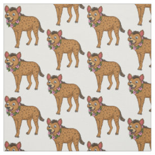 illustration av tecknaden Hyena och blommor Tyg