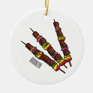 illustration av tecknaden Kebab eller kabob Julgransprydnad Keramik