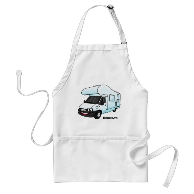 illustration av tecknaden lycklig campervan förkläde (Framsidan)