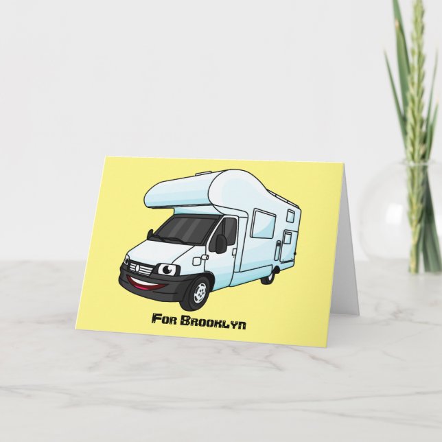 illustration av tecknaden lycklig campervan helgkort (Framsida)