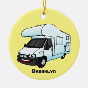 illustration av tecknaden lycklig campervan julgransprydnad keramik