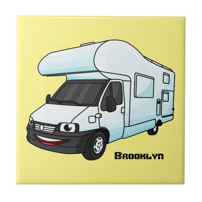 illustration av tecknaden lycklig campervan kakelplatta (Framsidan)