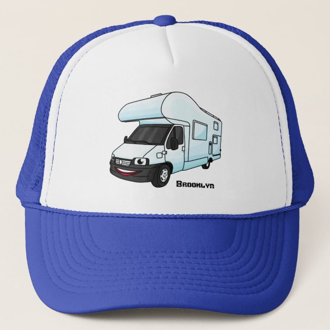 illustration av tecknaden lycklig campervan keps (Framsida)
