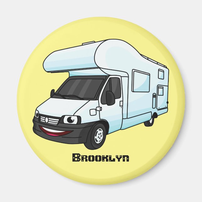 illustration av tecknaden lycklig campervan magnet (Framsidan)