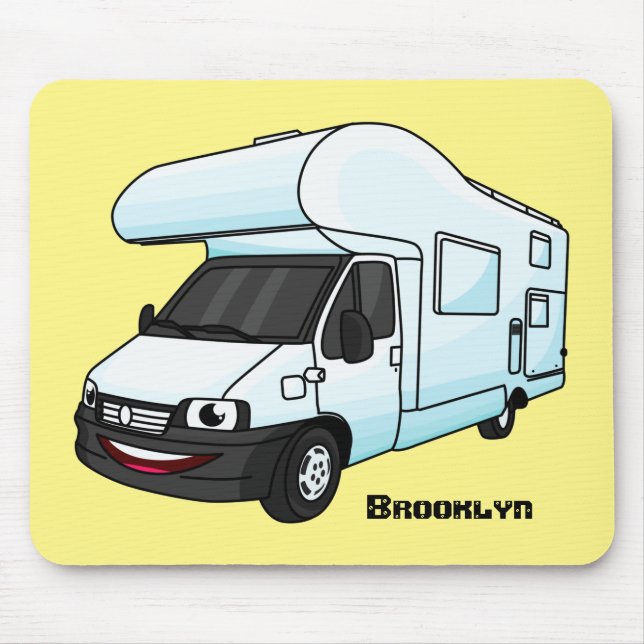 illustration av tecknaden lycklig campervan musmatta (Framsidan)
