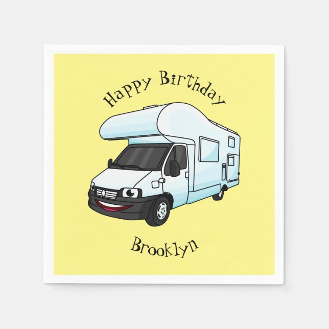 illustration av tecknaden lycklig campervan pappersservett (Framsidan)