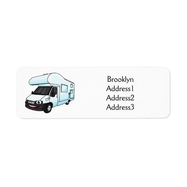 illustration av tecknaden lycklig campervan returadress etikett (Framsidan)