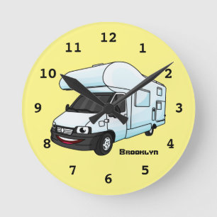 illustration av tecknaden lycklig campervan rund klocka