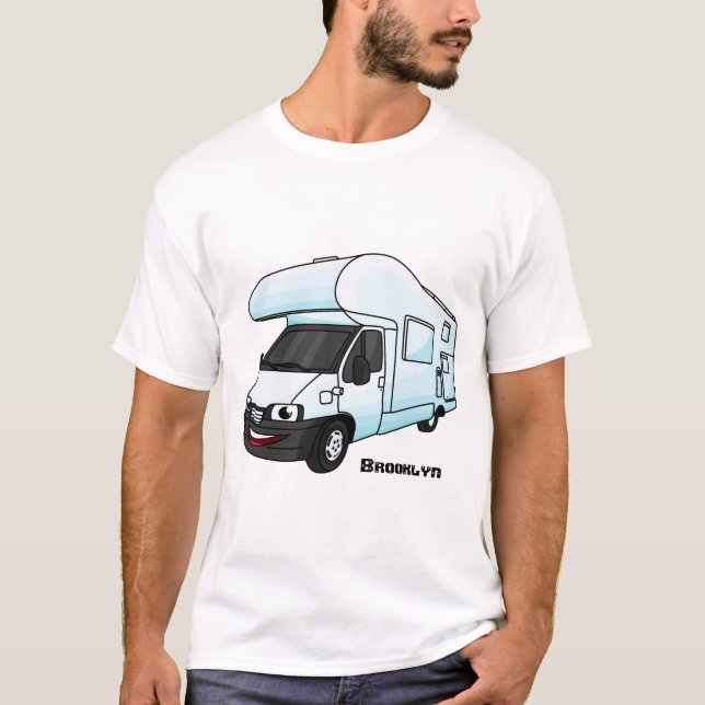 illustration av tecknaden lycklig campervan t shirt (Framsida)