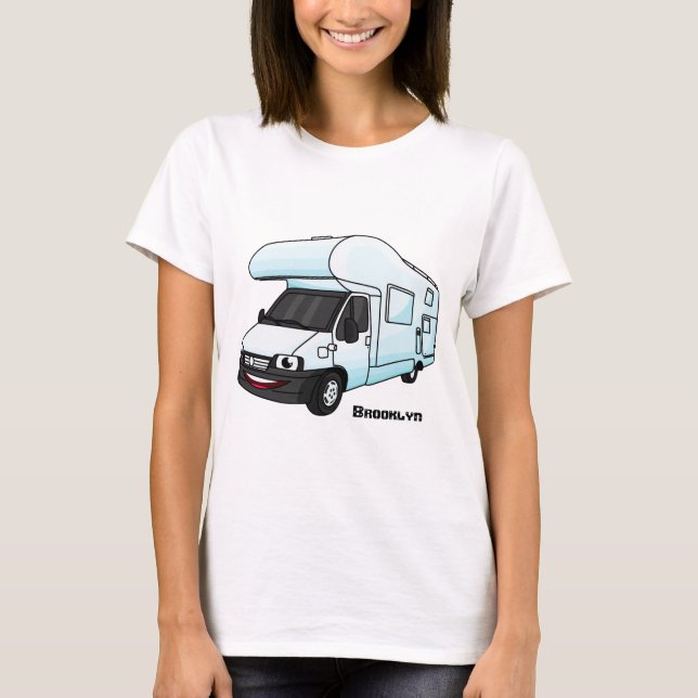 illustration av tecknaden lycklig campervan t shirt (Framsida)