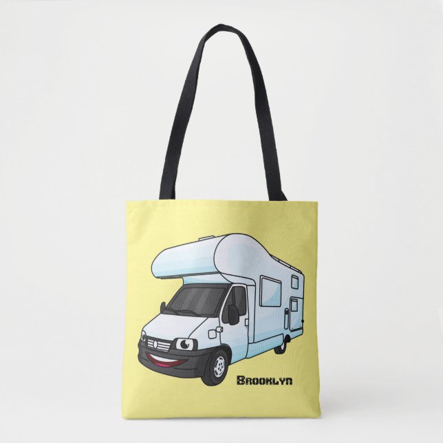 illustration av tecknaden lycklig campervan tygkasse (Framsida)