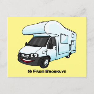 illustration av tecknaden lycklig campervan vykort
