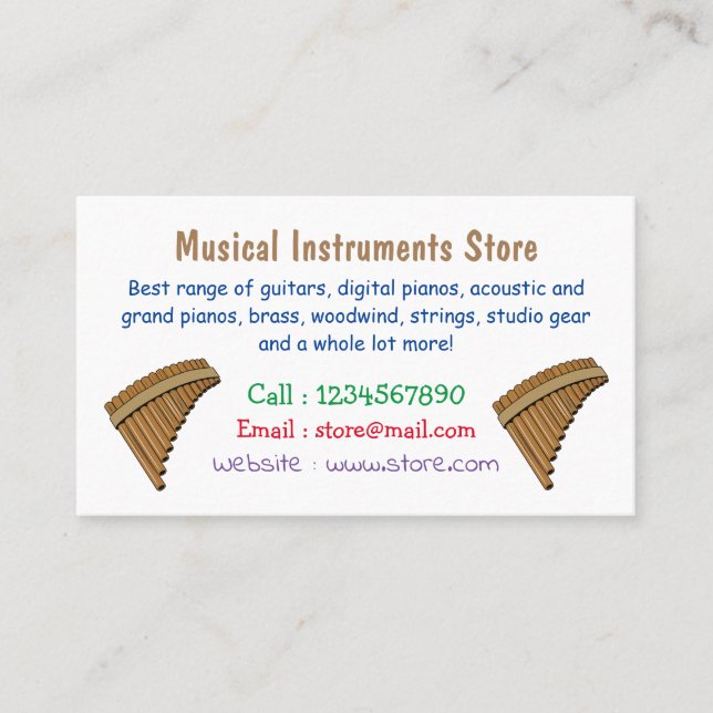 illustration av tecknaden Pan flute/pantrör Visitkort (Framsida)