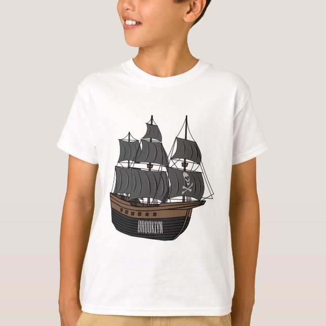 illustration av tecknaden pirat frakt t shirt (Framsida)