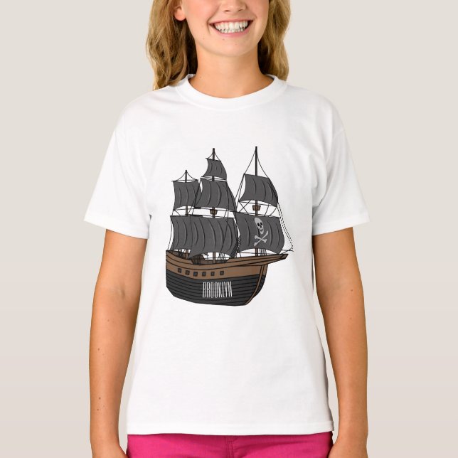 illustration av tecknaden pirat frakt t shirt (Framsida)