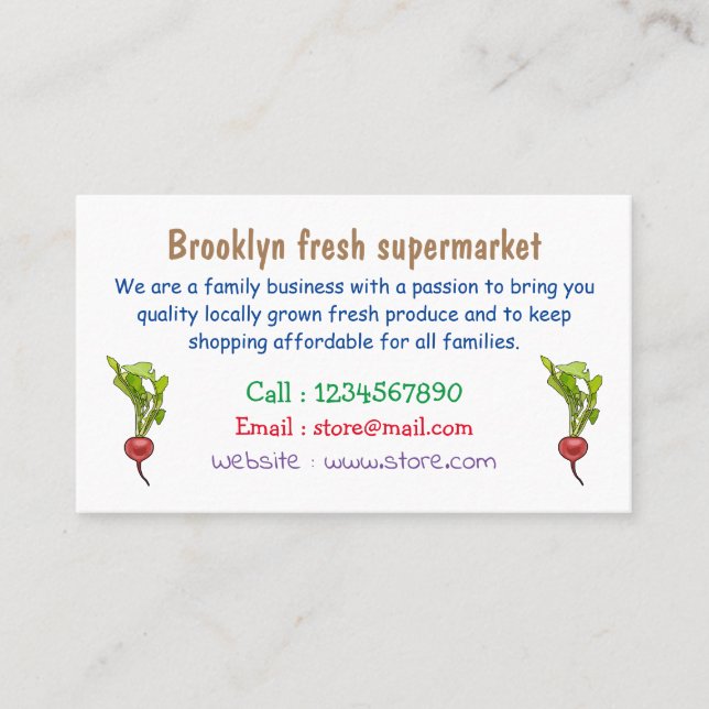 illustration av tecknaden Radish Visitkort (Framsida)