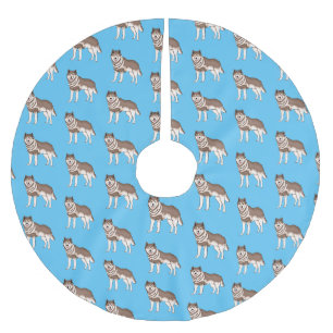 illustration av tecknaden siberian husky julgransmatta borstad polyester