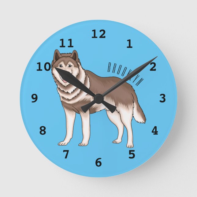 illustration av tecknaden siberian husky rund klocka (Framsida)