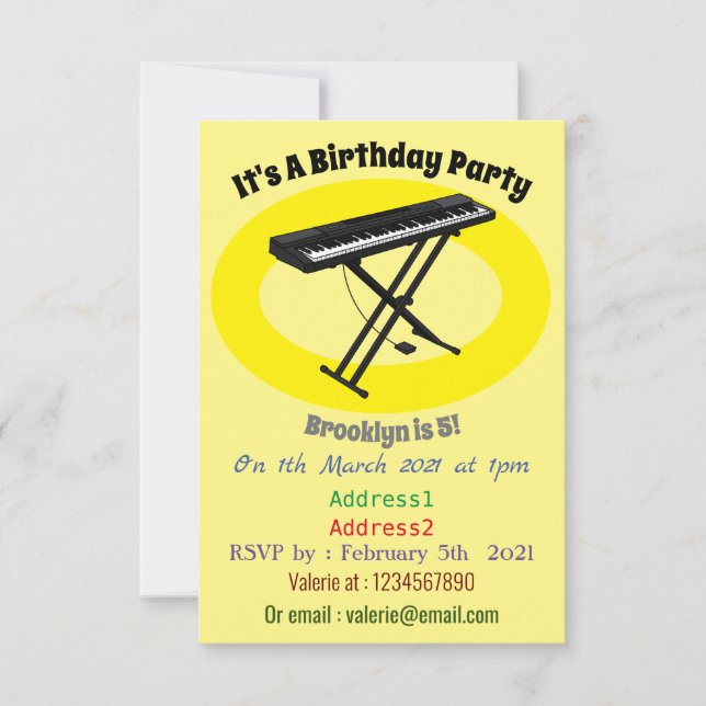 illustration av tecknaden tangentbord piano inbjudningar (Framsida)