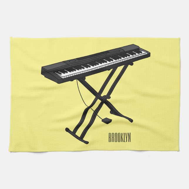 illustration av tecknaden tangentbord piano kökshandduk (Horisontell)