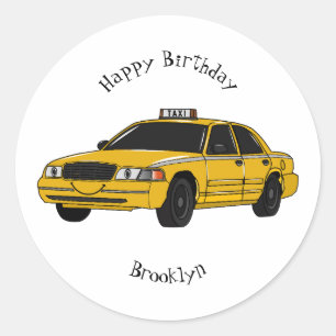 illustration av tecknaden taxi runt klistermärke
