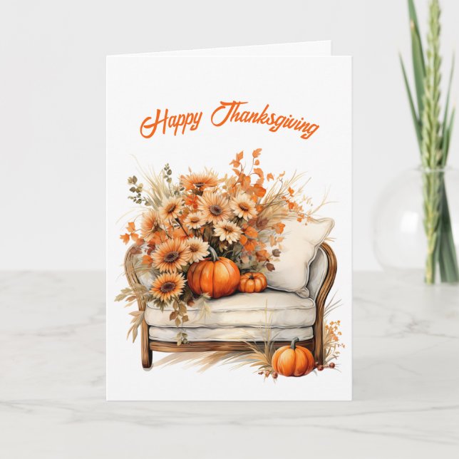 Illustration av thanksgiving Pumpkins Flowers Kort (Framsida)