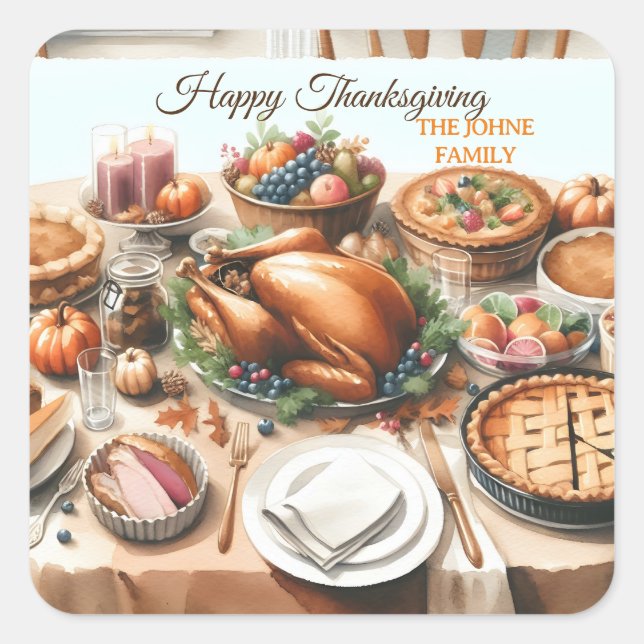 Illustration av Thanksgivingen Vattenfärg Fyrkantigt Klistermärke (Framsida)