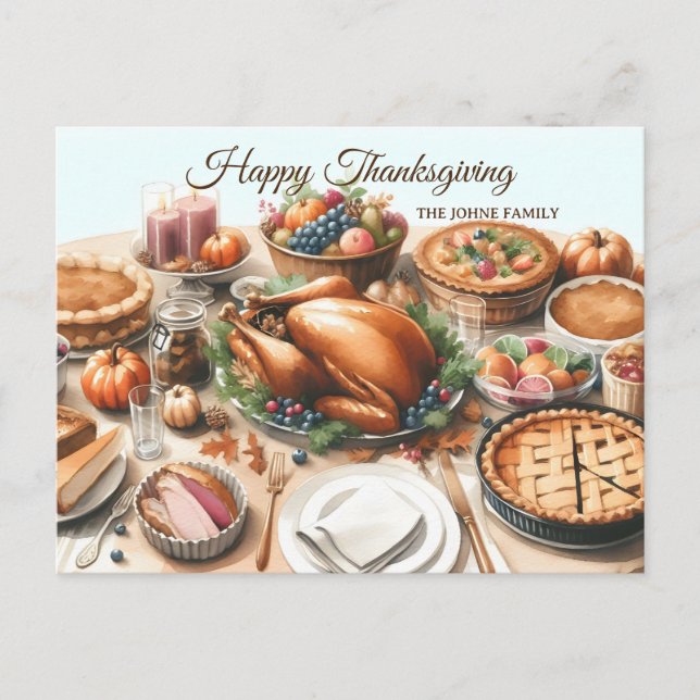 Illustration av Thanksgivingen Vattenfärg Helg Vykort (Framsida)