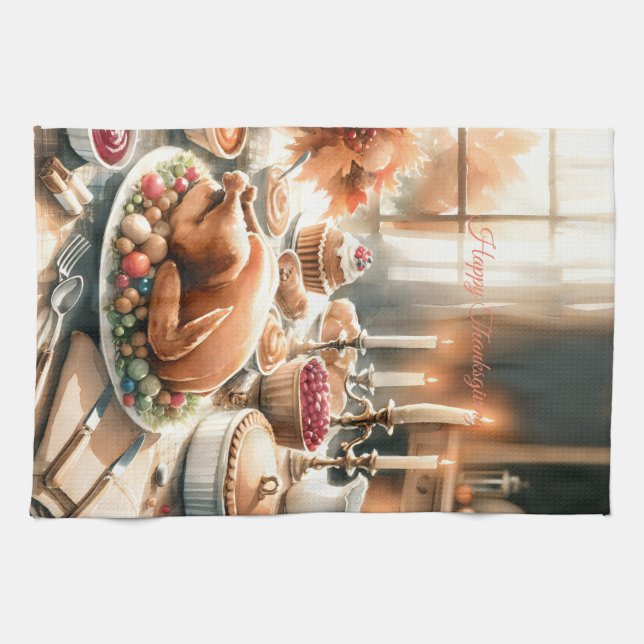 Illustration av Thanksgivingen Vattenfärg Kökshandduk (Horisontell)
