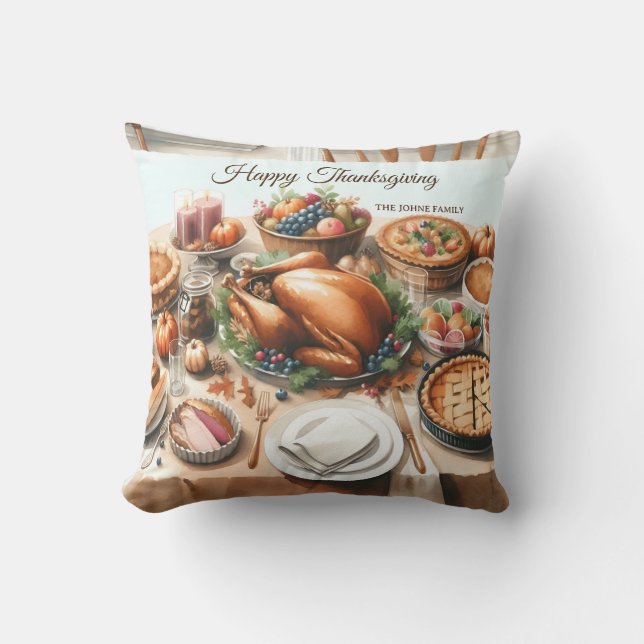 Illustration av Thanksgivingen Vattenfärg Kudde (Framsida)