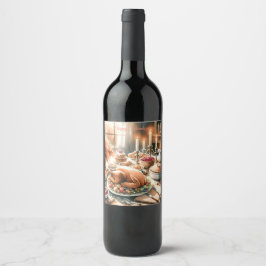 Illustration av Thanksgivingen Vattenfärg Vinflaska Etikett