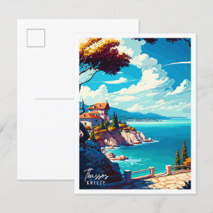 illustration av Thassos Greece vintage resor Vykort