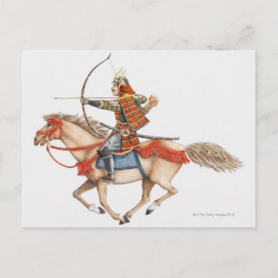 Illustration av tidigt Samurai-krigare på Vykort