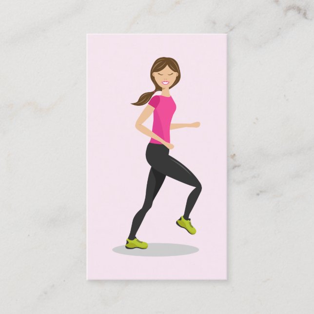 Illustration av tjej som springer Rosa personlig t Visitkort (Framsida)