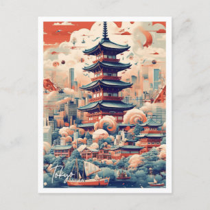 illustration av Tokyo Japan Art Travel Ställe Vykort