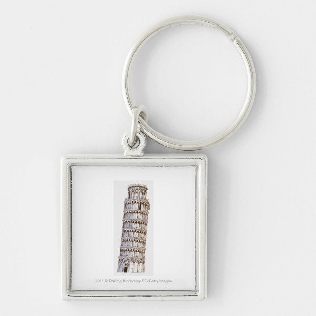Illustration av torn av Pisa Fyrkantig Silverfärgad Nyckelring (Framsidan)